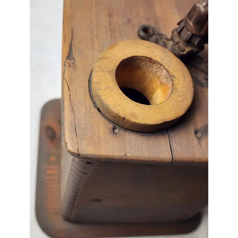 Vintage Wood Coffee Grinder Cast Iron Dovetailed Hand Crank Antique Flour Mill